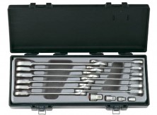 Набор ключей рожково-накидных трещоточных, прямых + адаптеры 16 пр. (8-19 мм) (код 5164)