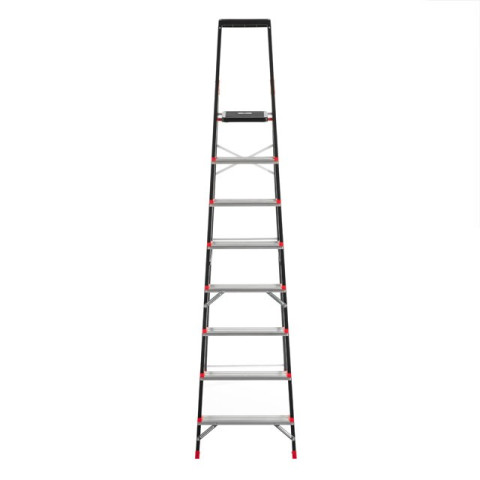 Стремянка 8 ступеней, лоток для инвентаря, стальной профиль, высота верхней ступени 1720 мм, 527х1437х2221мм, 150кг INTERTOOL LT-0058