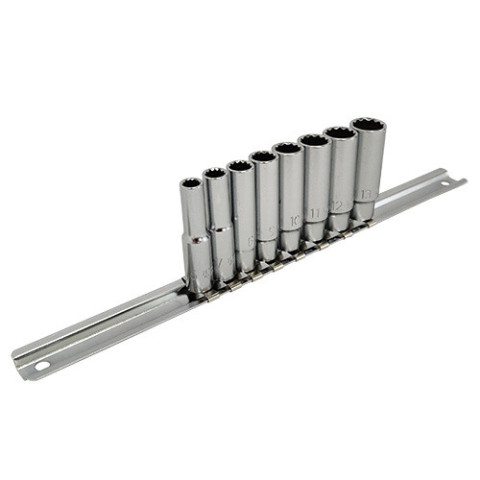 Набор длинных торцевых головок 12-гранных на планке 1/4" 8ед. 6-13мм TOPTUL GAAQ0804U-12