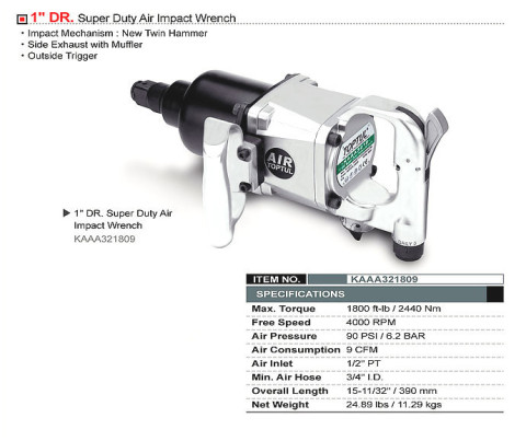Пневмогайковерт грузовой TOPTUL 1" 2440N/m 4000 об/мин KAAA321809