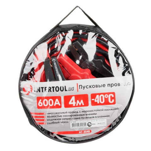 Пусковые провода 600А, 4м, до -40°C, чехол INTERTOOL AT-3048