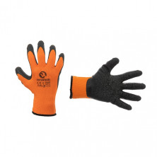 Перчатка оранжевая вязанная синтетическая, покрытая черным рифленым латексом на ладони 9" INTERTOOL SP-0120