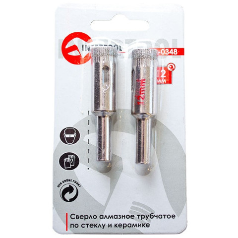 Сверло алмазное трубчатое по стеклу и керамике 12 мм INTERTOOL SD-0348