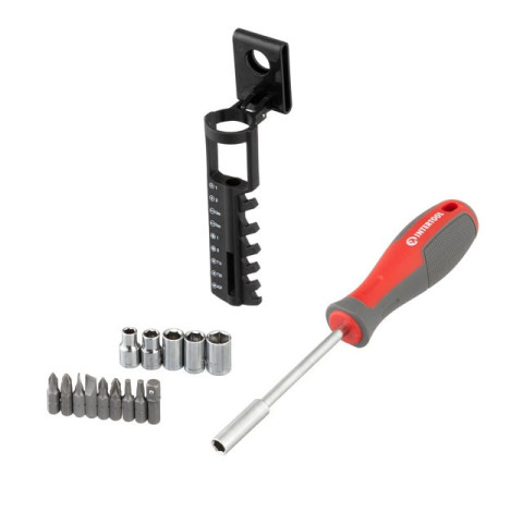 Отвертка с магнитным держателем для насадок 1/4" 100 мм, с комплектом насадок 15 ед INTERTOOL VT-3343