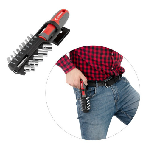 Отвертка с магнитным держателем для насадок 1/4" 100 мм, с комплектом насадок 15 ед INTERTOOL VT-3343