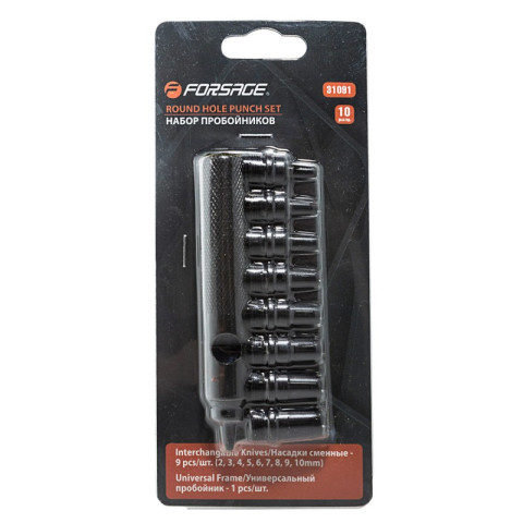 Пробойник со сменными насадками 10пр.(2-10мм),в блистере F-31091