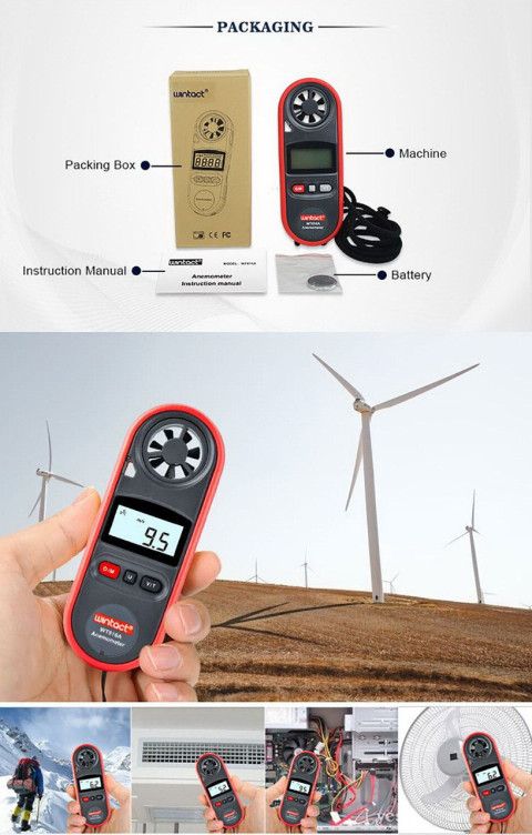 Анемометр цифровой 0,7-30м/с, -10-45°C WINTACT WT816A