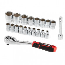 Набор головок 1/2" 8-32 мм., удлинитель, рукоятка с храповым механизмом 72 зуба, 20ед., Cr-V STORM INTERTOOL ET-8016
