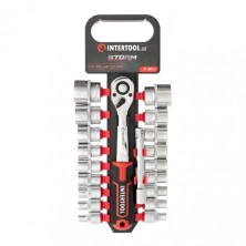 Набор головок 1/2" 8-32 мм., удлинитель, рукоятка с храповым механизмом 72 зуба, 20ед., Cr-V STORM INTERTOOL ET-8016