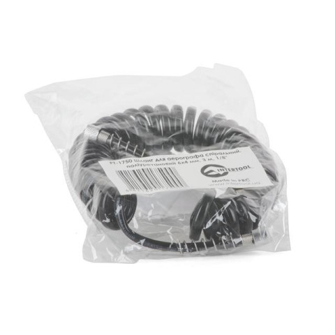 Шланг для аэрографа спиральный, полиуретан 6*4 мм, 3 м, 1/8"-1/8" INTERTOOL PT-1750