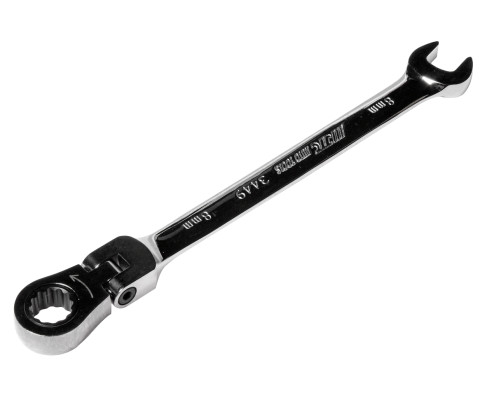 Ключ рожково-накидной шарнирный с трещоткой 8мм