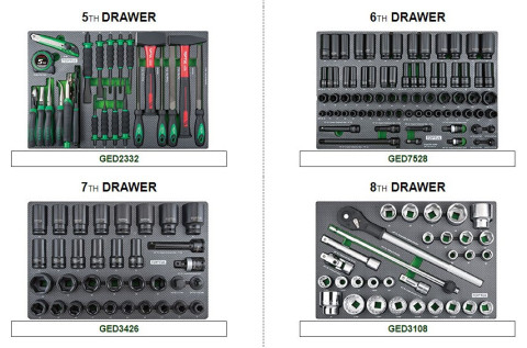 Тележка с инструментом для автосервиса TOPTUL (Pro-Plus) 8 секций 448ед. серая GE-44803