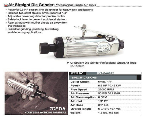 Зачистная машинка пневматическая (1/4", 6мм, 22000об/мин) TOPTUL KAKA0822
