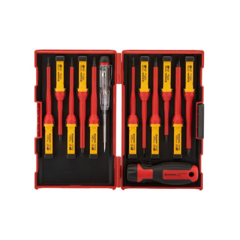 Набор изолированных отверток с отверткой индикатором 14 ед VDE (SL0.5*3.0*100мм, SL0.8*4.0*100мм, SL1.0*5.5*100мм, SL1.2*6.5*100мм, PH1*80мм, PH2*100 INTERTOOL VT-3614