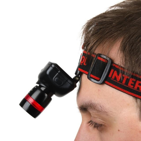 Фонарь налобный светодиодный сверхмощный, три режима работы, 3 Вт, батарейки 3 ААА. INTERTOOL LB-0303