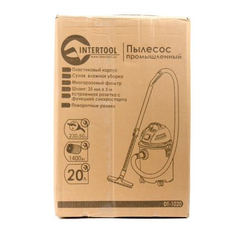 Пылесос строительный 20 л., 1400 Вт. INTERTOOL DT-1020