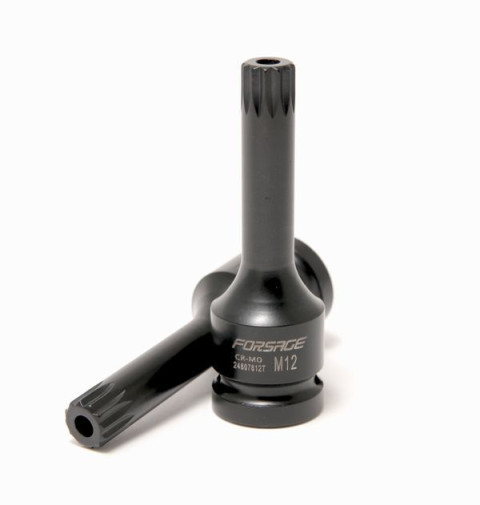 Головка-бита SPLINE глубокая ударная1/2", M12 с отверстием Forsage F-24807812T