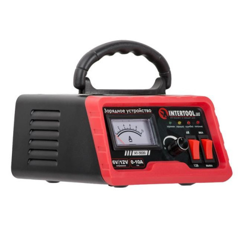 Зарядное устройство 6/12В, регулировка силы тока 0-10А, 230В INTERTOOL AT-3020