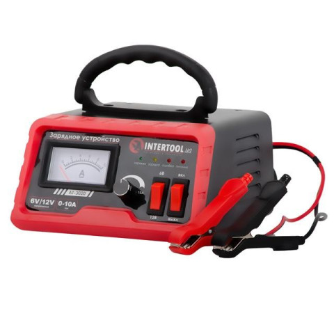 Зарядное устройство 6/12В, регулировка силы тока 0-10А, 230В INTERTOOL AT-3020