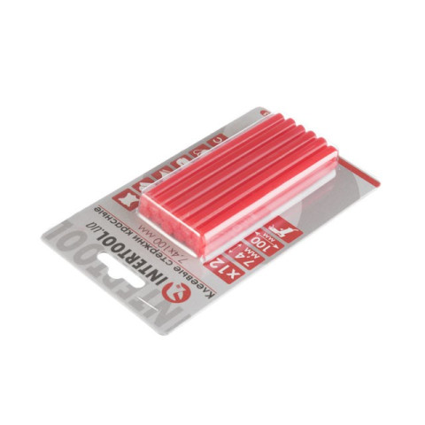 Комплект красных клеевых стержней 7.4мм*100мм, 12шт. INTERTOOL RT-1043
