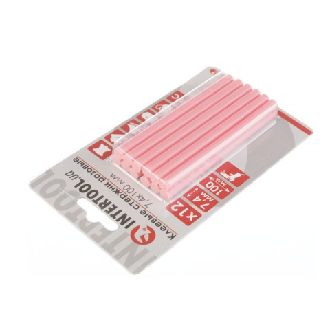 Комплект розовых клеевых стержней 7.4мм*100мм, 12шт. INTERTOOL RT-1047