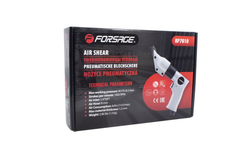 Пневмоножницы угловые (1800рез/мин, max толщина реза-1.2мм,потребление 114л/мин,6.3Bar,штуцер 1/4'') F-RP7610
