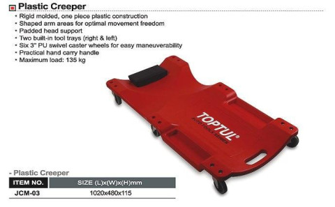 Лежак автослесаря подкатной пластиковый TOPTUL 1020x480x115 мм JCM-0300