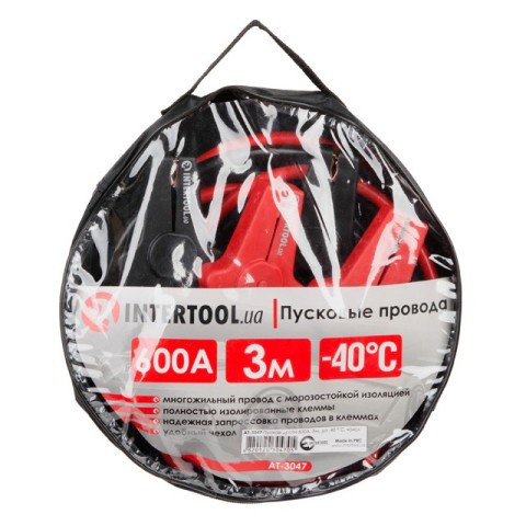 Пусковые провода 600А, 3м, до -40°C, чехол INTERTOOL AT-3047