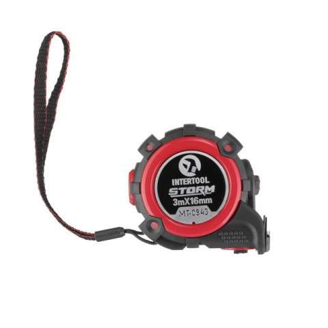 Рулетка с металлическим полотном, 3м*16мм, двухстороняя шкала, нейлоновое покрытие, двухсторонный зацеп с магнитом, автостоп полотна STORM INTERTOOL MT-0843