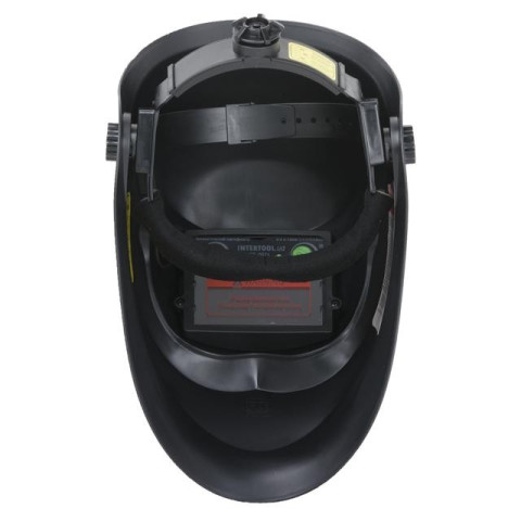 Маска сварщика "Хамелеон"плав.регулировка, класс светофильтра 1/1/1/2, 2сенс.,DIN9-13, 1/25000с, см.окно 100х50мм, сигн.низ.зар, реж. диагн., шлиф, РР INTERTOOL SP-0064