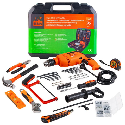 Набор инструментов с дрелью электрической,95пр.(220V,750W,0-2900об/мин),в кейсе IS-1095