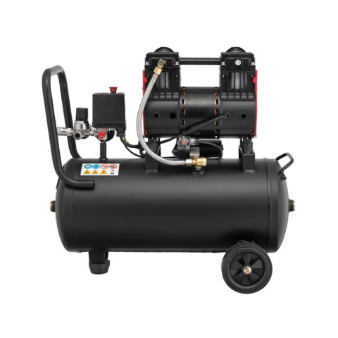 Компрессор 24 л, 1.1кВт, 220В, 8атм, 160 л/мин, 1400 об/мин, малошумный, безмасляный, 2 цилиндра INTERTOOL PT-0026