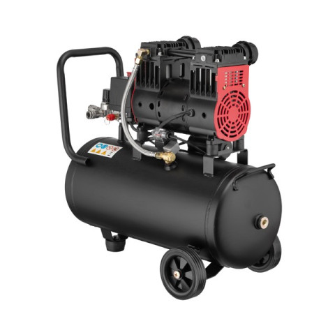 Компрессор 24 л, 1.1кВт, 220В, 8атм, 160 л/мин, 1400 об/мин, малошумный, безмасляный, 2 цилиндра INTERTOOL PT-0026