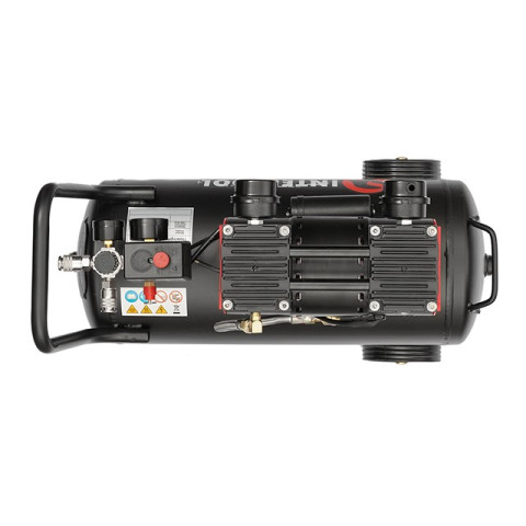 Компрессор 24 л, 1.1кВт, 220В, 8атм, 160 л/мин, 1400 об/мин, малошумный, безмасляный, 2 цилиндра INTERTOOL PT-0026