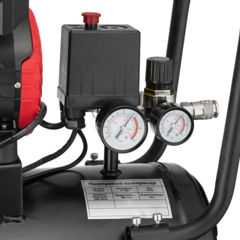 Компрессор 24 л, 1.1кВт, 220В, 8атм, 200 л/мин, 2800 об/мин, безмасляный, 2 цилиндра INTERTOOL PT-0029