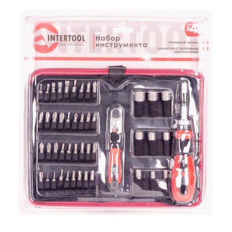 Отвертка реверсивная с комплектом насадок и трещеткой INTERTOOL VT-1048