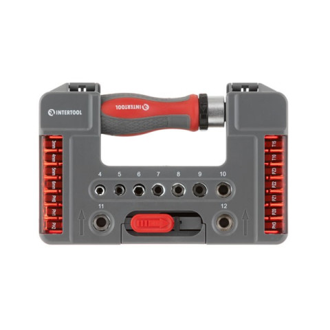 Отвертка реверсивная с комплектом насадок и головок 38 ед, STORM INTERTOOL VT-3638