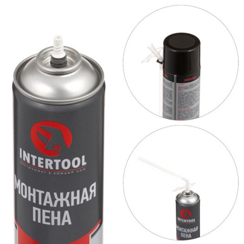 Пена монтажная, всесезонная, 500мл/500г. 35л.+, трубочка INTERTOOL FS-1150