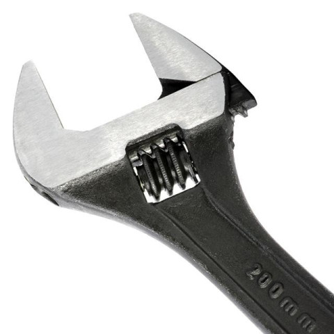 Ключ разводной 200мм, Cr-V, черный, фосфатированный, с полированной головкой INTERTOOL XT-0058