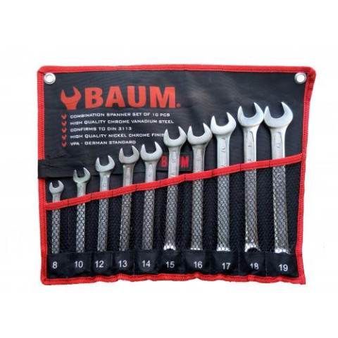 Набор ключей рожково-накидных на полотне 10 пр. (8-19 мм)