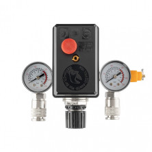 Прессостат 380В(блок автоматики компрессора) 10 bar в сборе, (прессостат, редуктор, 2 манометра, предохранительный клапан, два выхода) INTERTOOL PT-9097