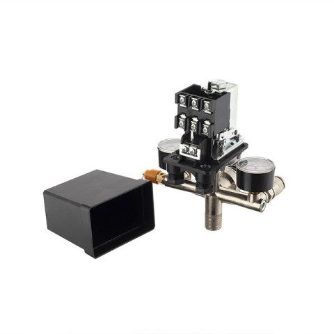 Прессостат 380В(блок автоматики компрессора) 10 bar в сборе, (прессостат, редуктор, 2 манометра, предохранительный клапан, два выхода) INTERTOOL PT-9097