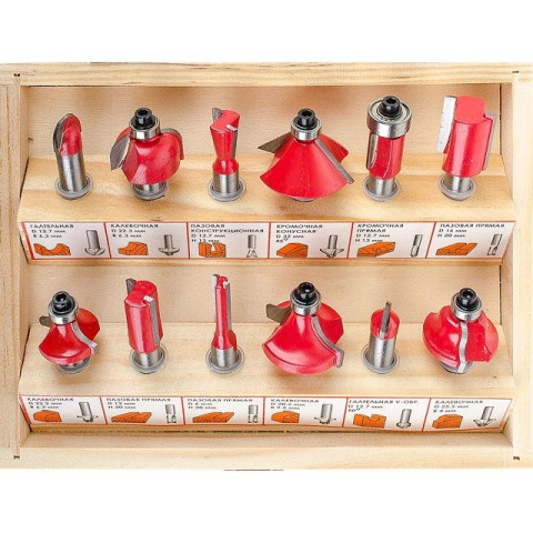 Набор фрез по дереву в деревянном кейсе INTERTOOL HT-0071