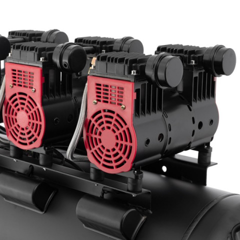 Компрессор 100 л, 3x1.1кВт, 220В, 8атм, 480 л/мин, 1400 об/мин, малошумный, безмасляный, 6 цилиндров INTERTOOL PT-0028