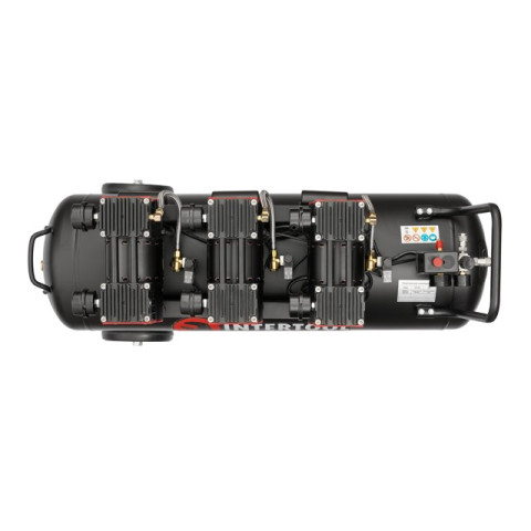 Компрессор 100 л, 3x1.1кВт, 220В, 8атм, 480 л/мин, 1400 об/мин, малошумный, безмасляный, 6 цилиндров INTERTOOL PT-0028