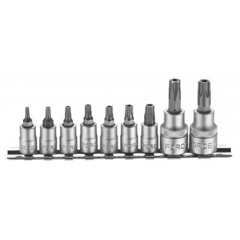 1/4, 3/8 Набор головок-бит Torx 5-лучевых с отверстием (TS10-TS50) 9 пр. (FORCE 3095)