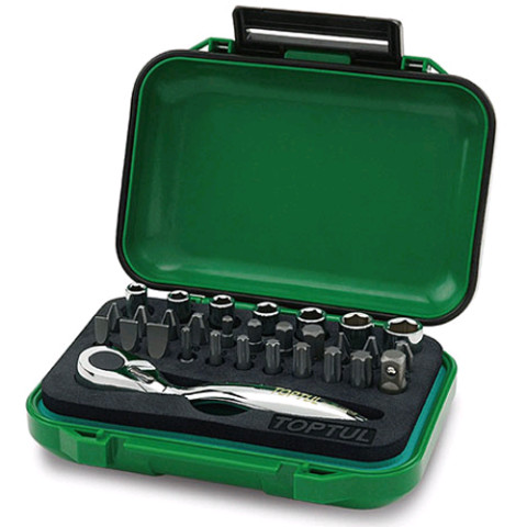 Набор торцевых головок и бит с трещоткой TOPTUL 1/4" 30ед. GABW3001