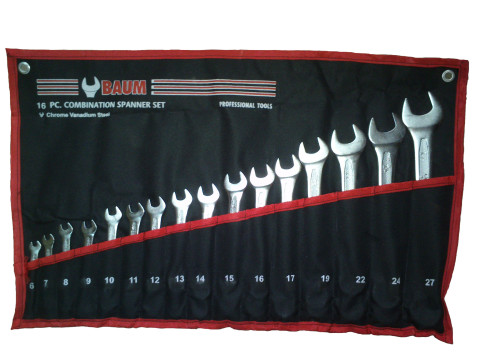 Набор ключей рожково-накидных на полотне 16 пр. (6-27 мм) (код 30-16M)