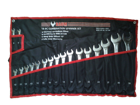 Набор ключей рожково-накидных на полотне 18 пр. (8-32 мм) (код 30-18M)