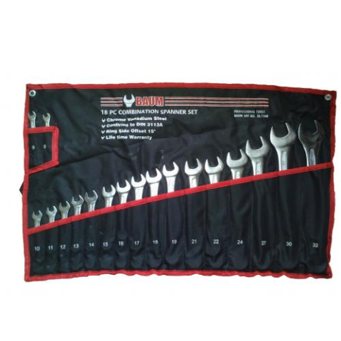 Набор ключей рожково-накидных на полотне 18 пр. (8-32 мм) (код 30-18M)